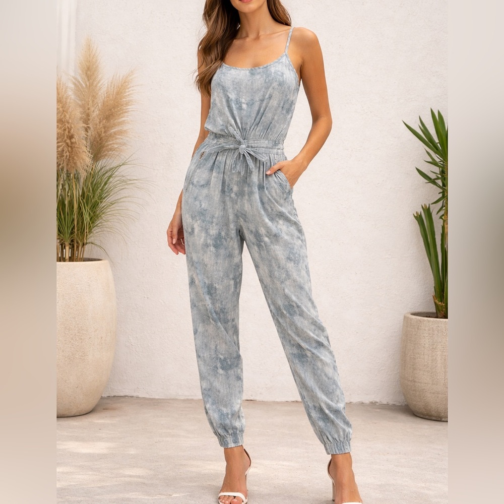 Pam & Gela Light Blue Tie-Dye Jumpsuit